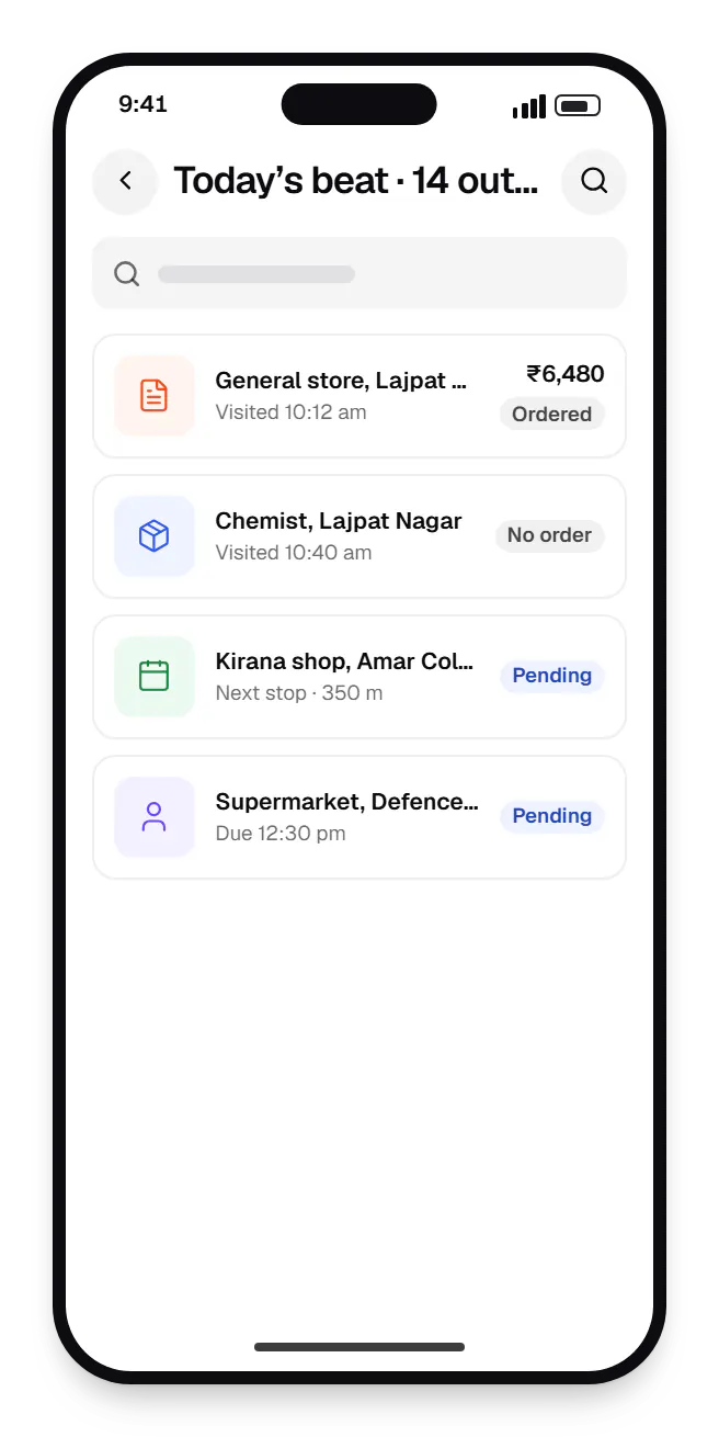 Sales app for Android today’s beat on a phone, with 4 entries
