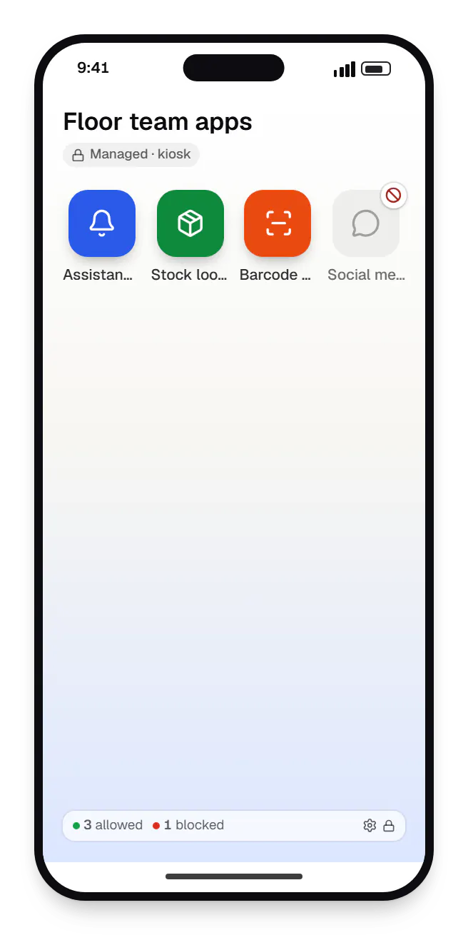 Android™ kiosk mode for retail stores store staff handheld app launcher on a phone