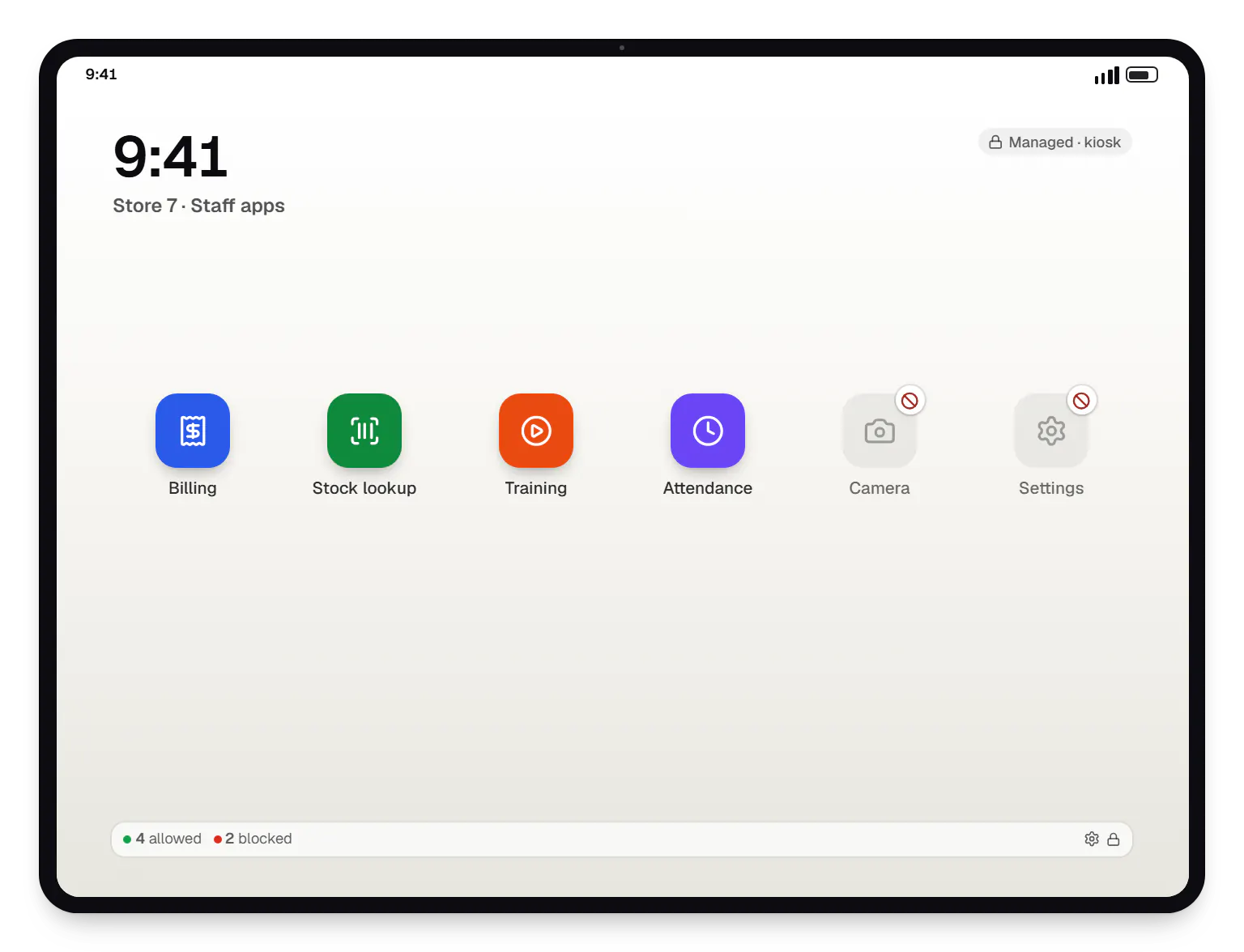 Android kiosk mode staff tablet app launcher on a tablet