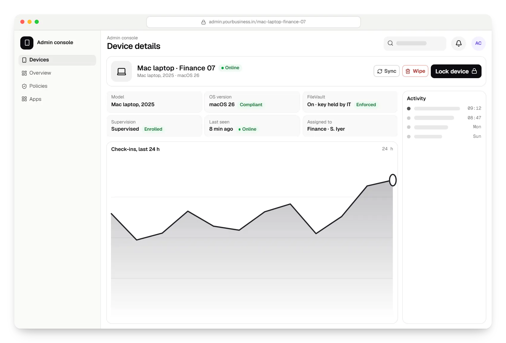 Apple MDM admin console device details in a web browser