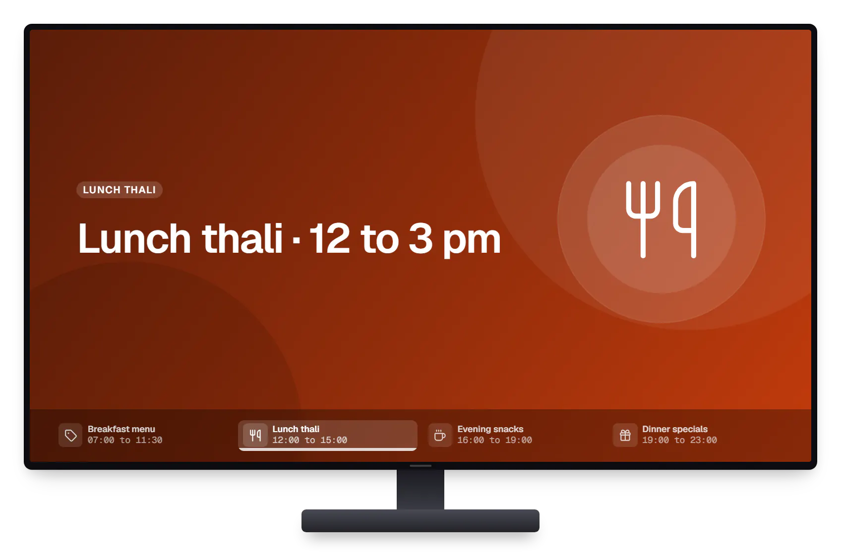 Device management and kiosk solutions menu screen signage playlist on a TV display