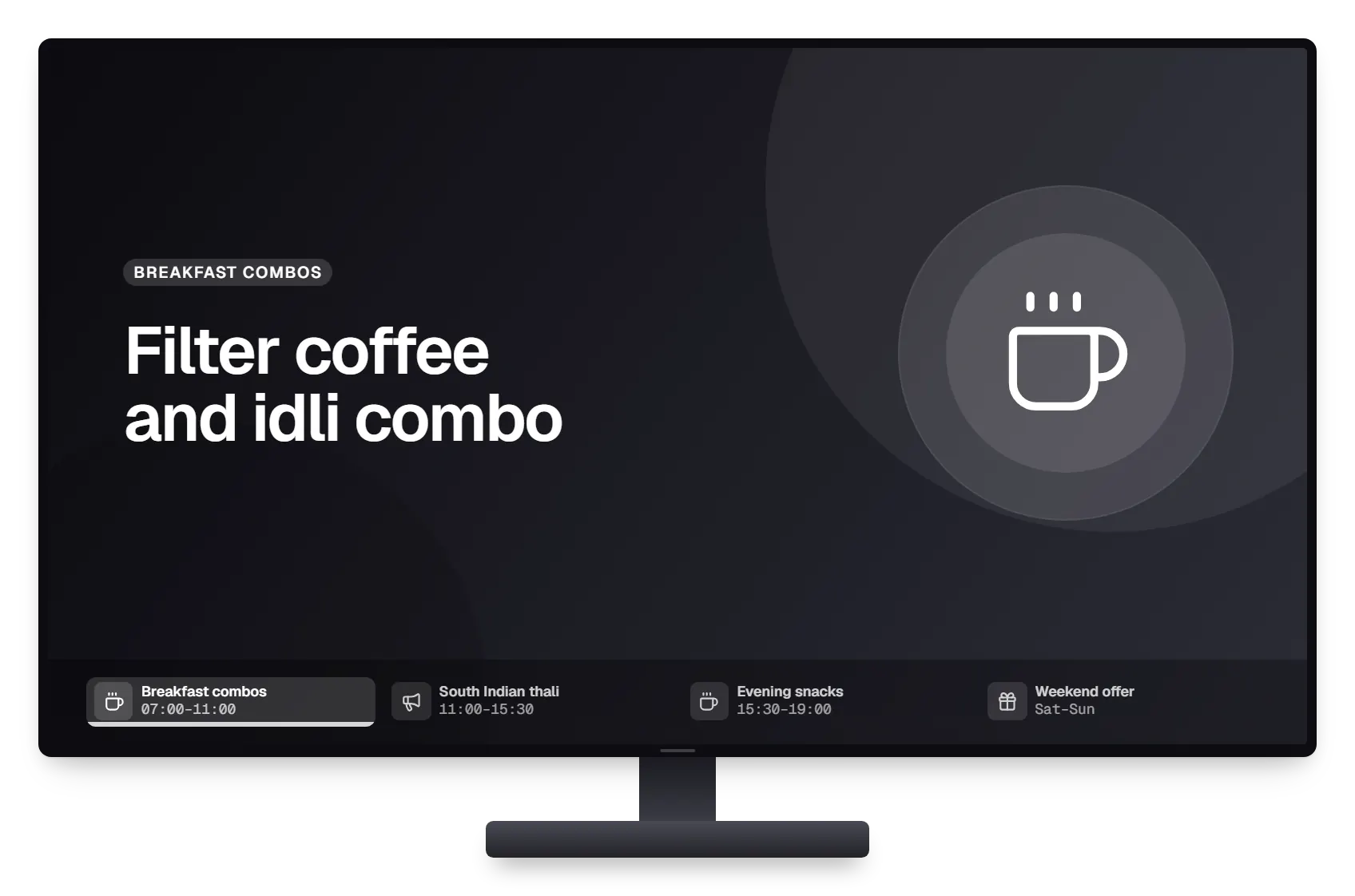 Digital signage menu board signage playlist on a TV display