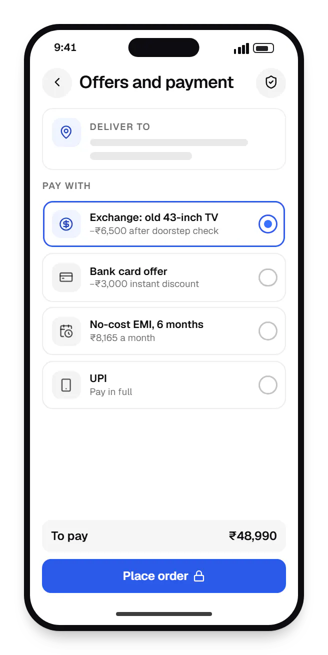 Electronics software shopper app checkout on a phone