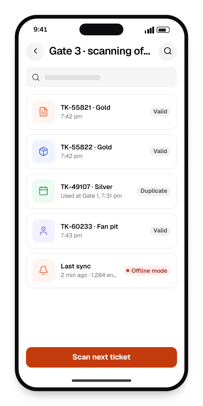 Entertainment software gate scanner app gate 3 on a phone, with 5 entries