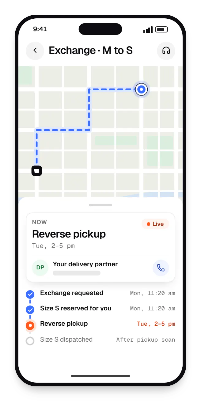 Fashion and apparel software shopper app order tracking on a phone, with live status steps