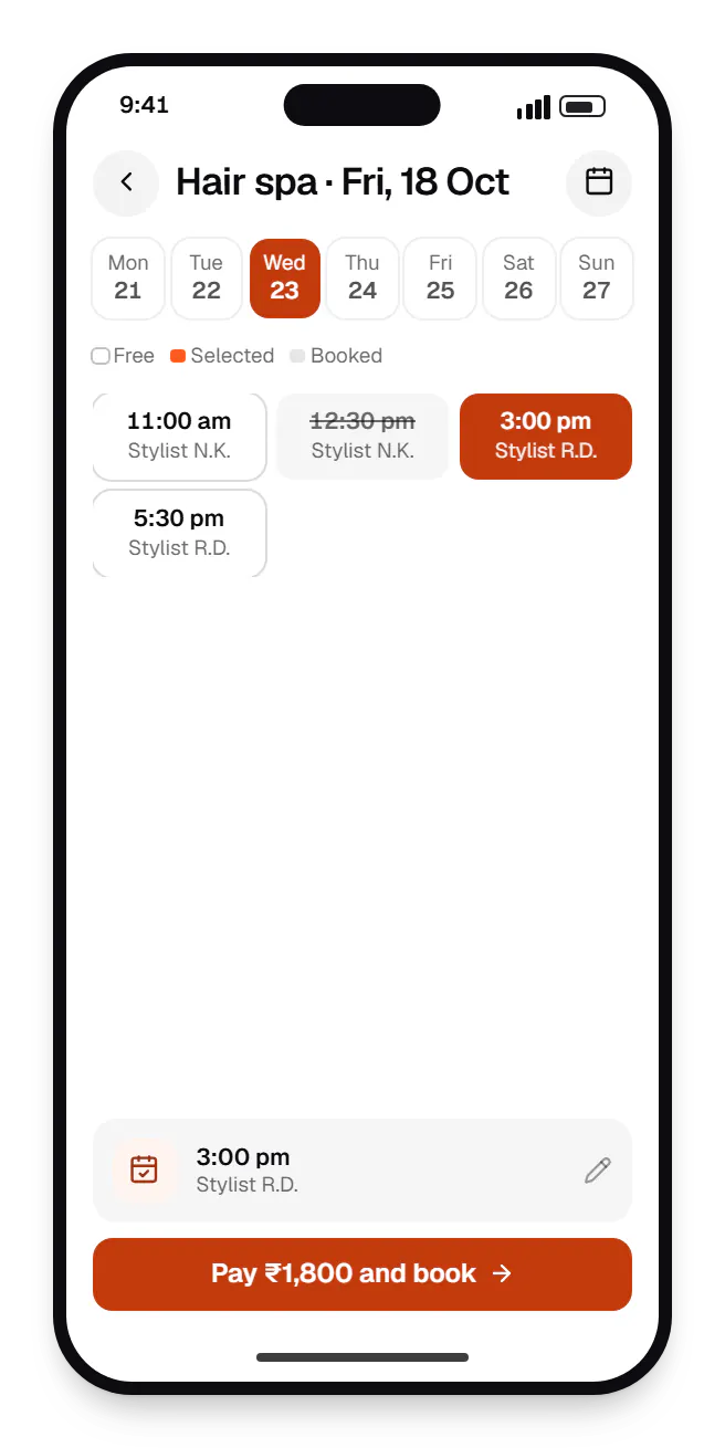 iOS client app for iPhone booking slots on a phone, with open time slots