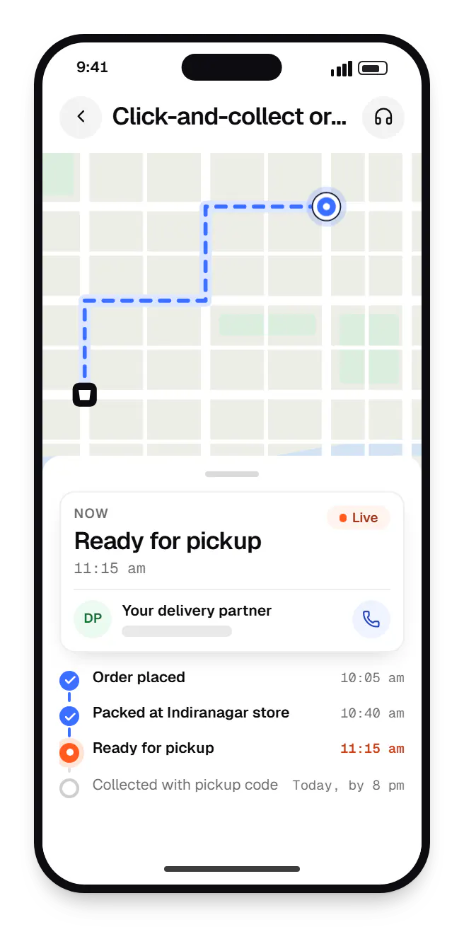Retail software customer website order tracking on a phone, with live status steps